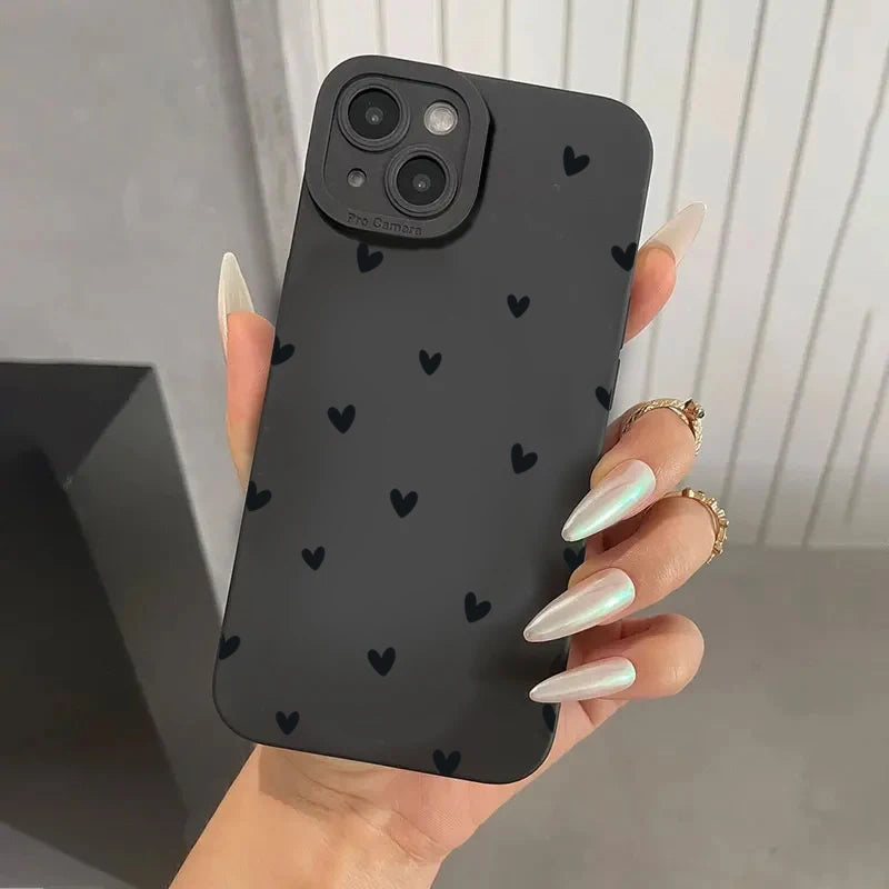 BLACK LOVE HEART PHONE CASE – SHOCKPROOF SILICONE COVER FOR iPHONE MODELS!