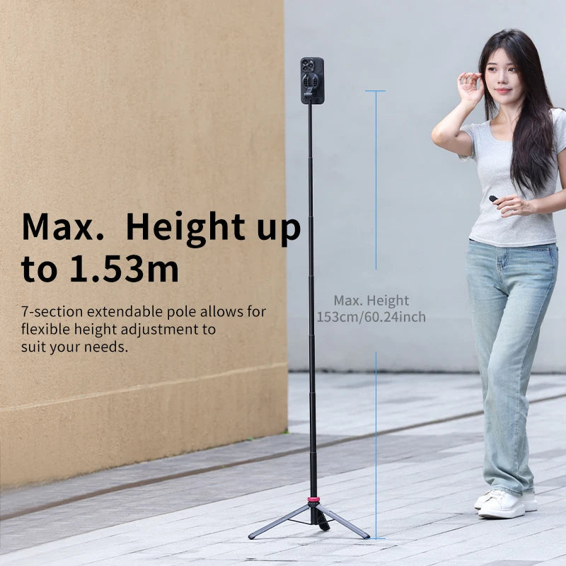 MAGNETIC SELFIE STICK TRIPOD – 1.53M WITH BLUETOOTH REMOTE FOR VLOGGING &amp; LIVE STREAMING!