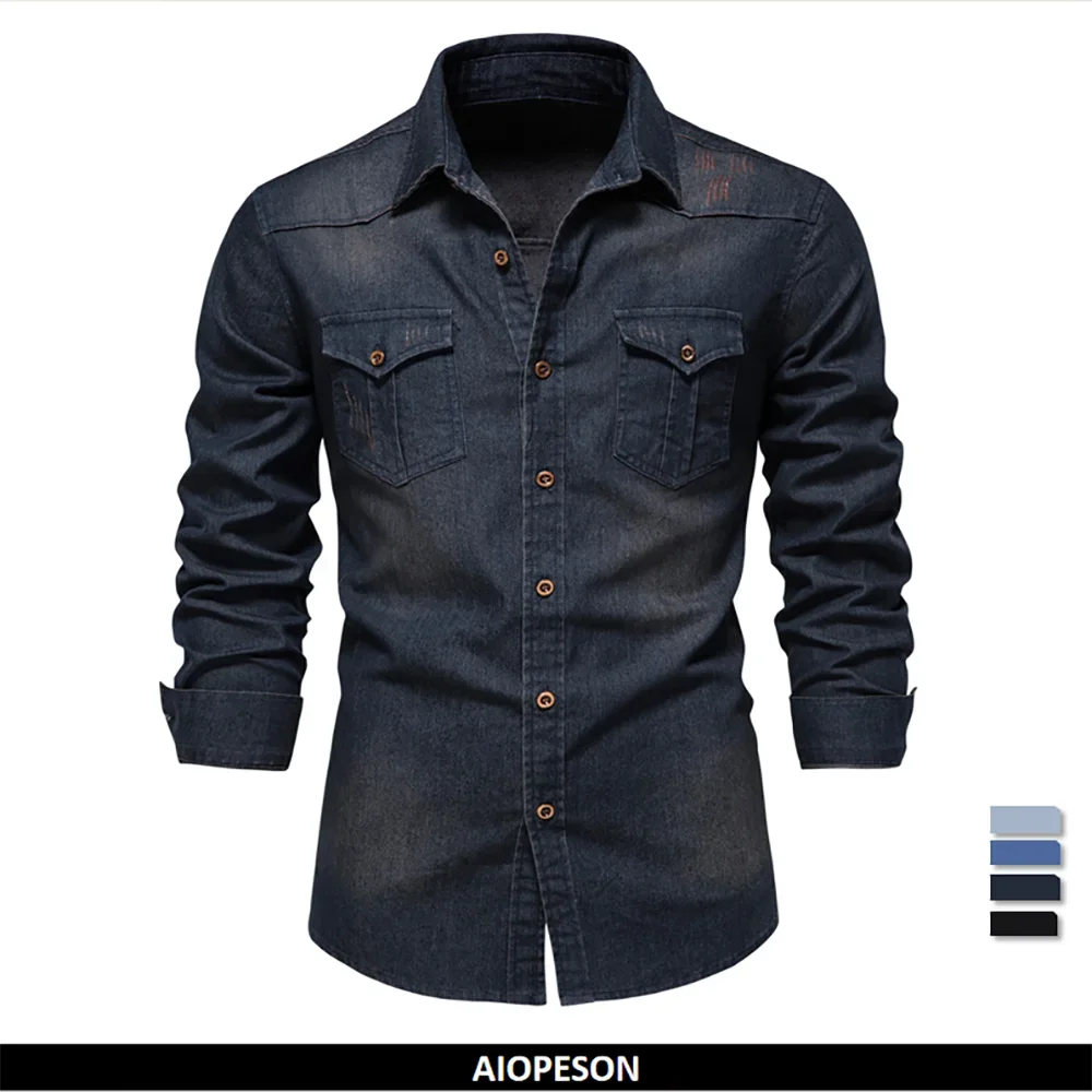 ELASTIC COTTON DENIM SHIRT – SLIM FIT LONG SLEEVE CASUAL STYLE FOR MEN!